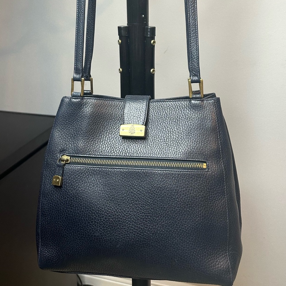 Elegant Mark Cross Navy Blue Leather Shoulder Bag